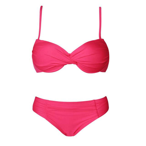Retro Solid Bikini Set