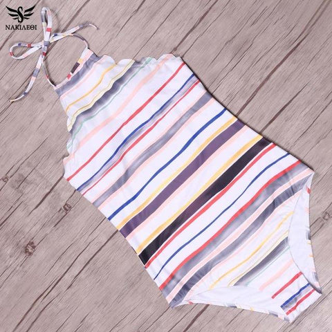 One Piece  Green Leaf Backless Scalloped Trim Beach Bathing Suits