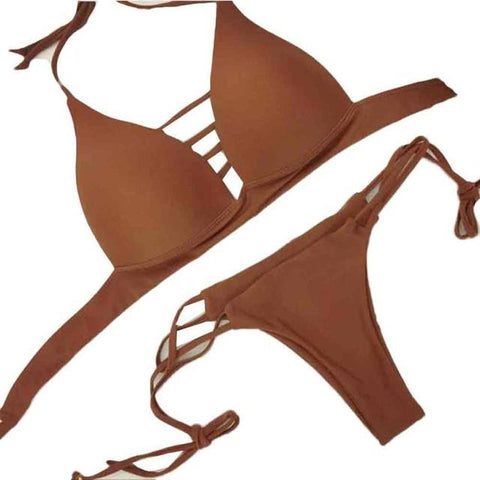 New Push Up Cross Beach Low Waist Brazilian Bikini Set