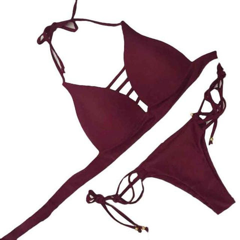 New Push Up Cross Beach Low Waist Brazilian Bikini Set
