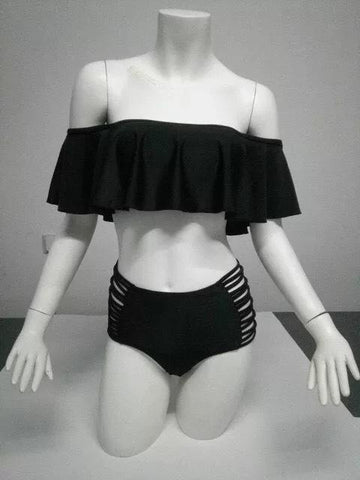 Pink Solid Off Shoulder Bikini Cute Set