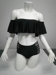 Pink Solid Off Shoulder Bikini Cute Set