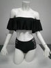 Image of Pink Solid Off Shoulder Bikini Cute Set
