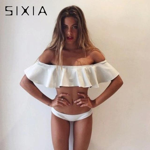 Pink Solid Off Shoulder Bikini Cute Set