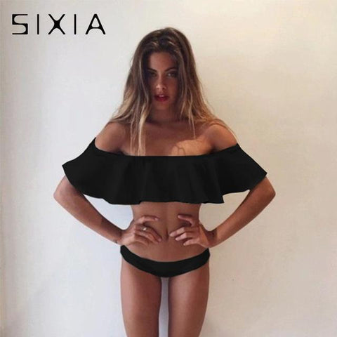 Pink Solid Off Shoulder Bikini Cute Set