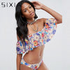 Image of Pink Solid Off Shoulder Bikini Cute Set