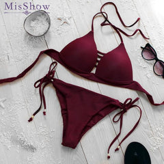 Brazilian Cross Hollow Cross Strap  Push Up  Bikini Set