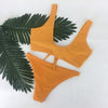 Image of Two-Pieces Swimwear Solid Sleeveless Bodysuits Hollow Out Bikini Suit