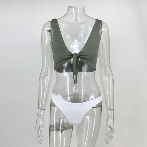 Two-Pieces Swimwear Solid Sleeveless Bodysuits Hollow Out Bikini Suit