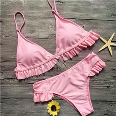 Ruffled Pink Padded Bikini Set