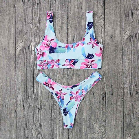 Solid Halter Top Brazilian Bikini Set
