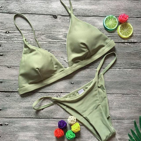Sexy Solid Top Thong Micro Bikini  Set