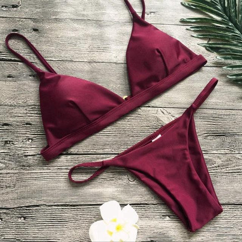 Sexy Solid Top Thong Micro Bikini  Set