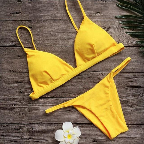 Sexy Solid Top Thong Micro Bikini  Set