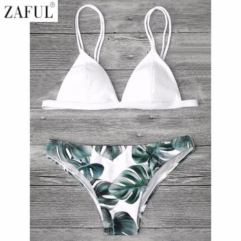 Sexy BrazilianCami Palm Leaf Print   Bikini Set