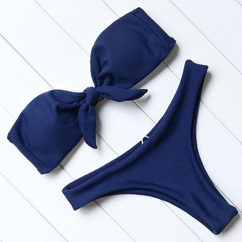 Strapless Bikini Push Up Padded Knot Bikini Set