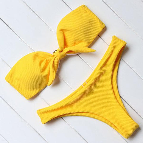 Strapless Bikini Push Up Padded Knot Bikini Set