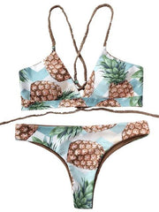 Back Strappy Pineapple Print Bikini Set