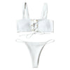 Image of Lace Up Ribbed Texture Bikini Low Waist Wire Free Bikini Set