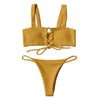 Image of Lace Up Ribbed Texture Bikini Low Waist Wire Free Bikini Set