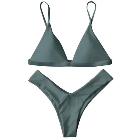 High Cut Soft Pad Spaghetti Strap Thong Swimwear