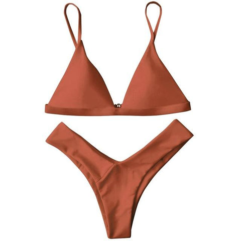 High Cut Soft Pad Spaghetti Strap Thong Swimwear