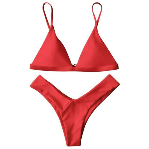 High Cut Soft Pad Spaghetti Strap Thong Swimwear