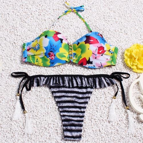 String Reversible  Halter High Neck Bikini Set