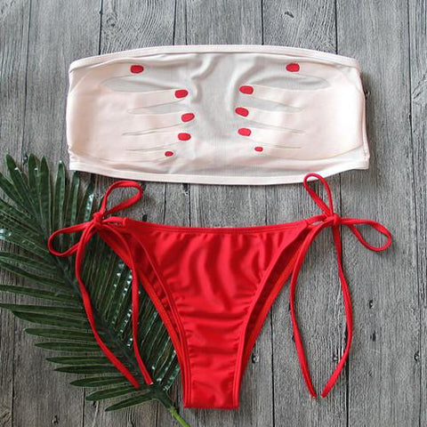 Hand Printed Mesh No Padded Tops  Bottom transparent Bikinis Set