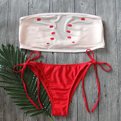 Hand Printed Mesh No Padded Tops  Bottom transparent Bikinis Set