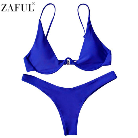 Low Waisted Underwired Plunge  Push Up Bikini Set