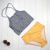 Image of Stripe Halter  Bandage  Print Cross Bikini Set