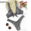 Image of New Thong Plaid Front Tie Bikini Set