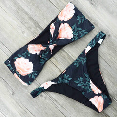 Floral  Print  Brazilian Thong Bikinis Set