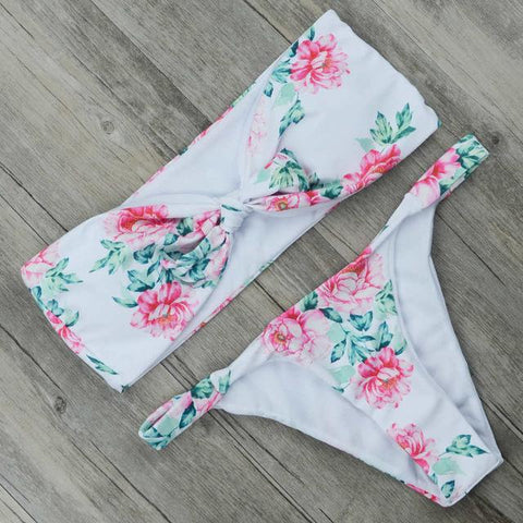 Floral  Print  Brazilian Thong Bikinis Set