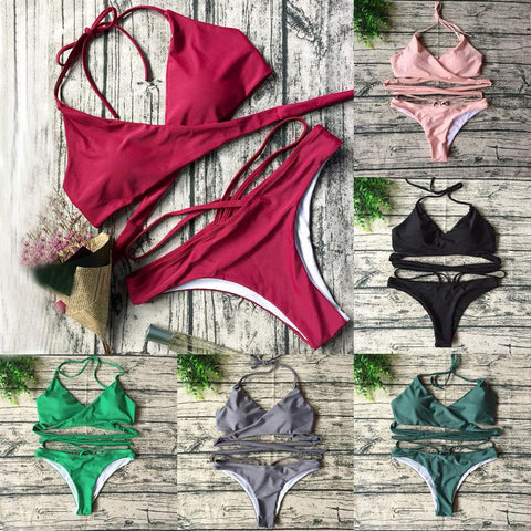 Cross  Suit Top Low Waist  Push Up Brazilian Suit