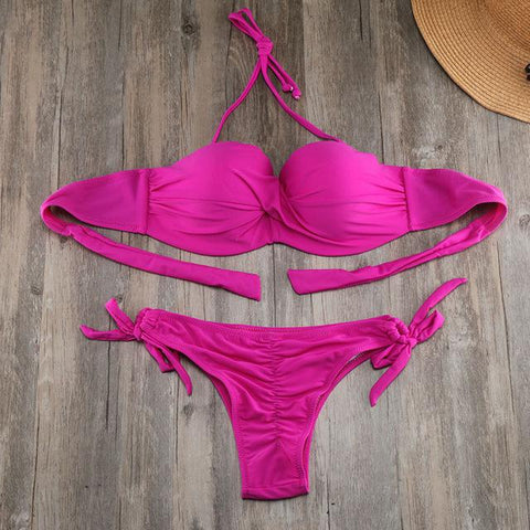 Solid Strappy Bikinis Set