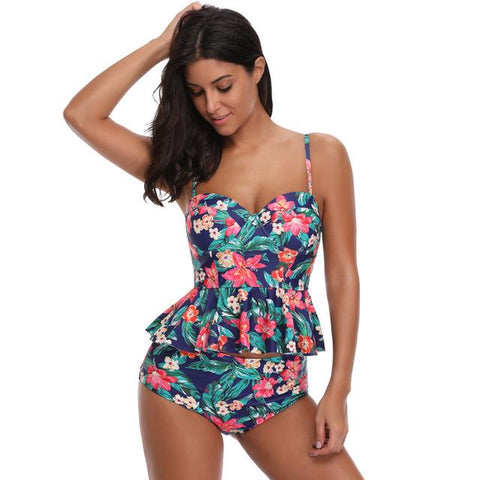 Floral Two Piece Push Up High Waisted Bathing Suit