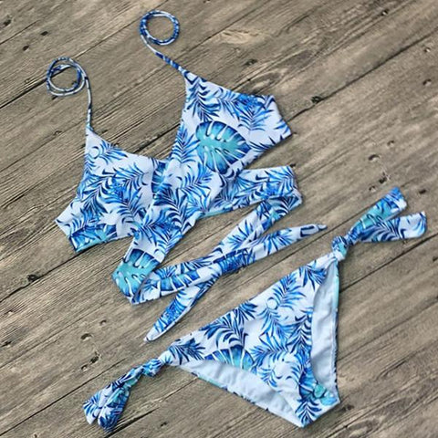 Floral Printed  Halter Bikinis Set