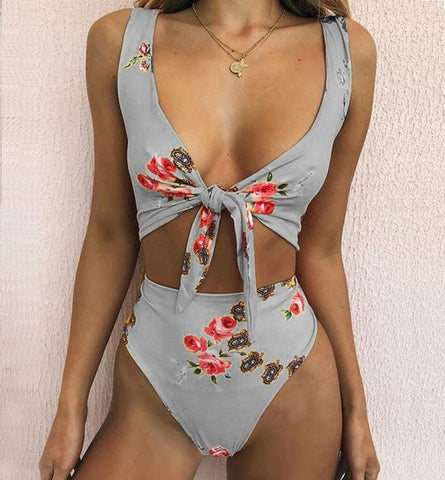 Floral High Waist Bikini Set
