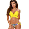 Image of Cross Patchwork Halter Top Print Bikini Set