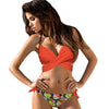 Image of Cross Patchwork Halter Top Print Bikini Set