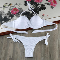 Solid Strappy Bikinis Set