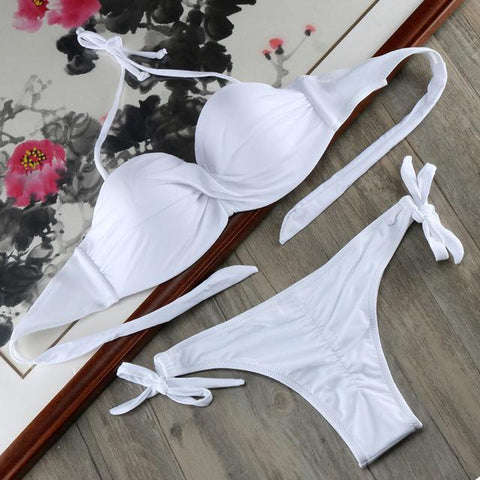 Solid Strappy Bikinis Set