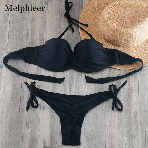 Solid Strappy Bikinis Set