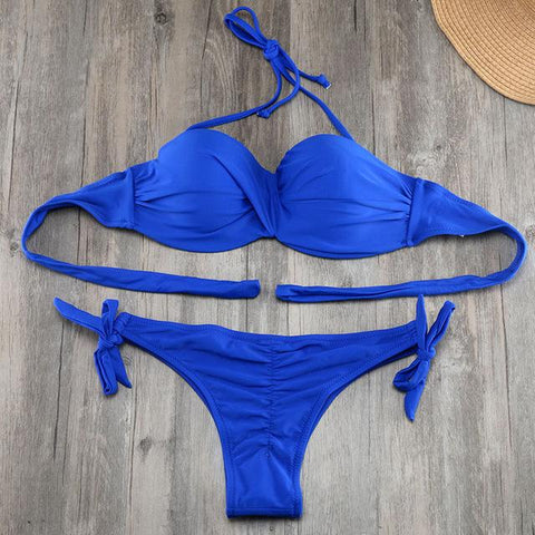 Solid Strappy Bikinis Set