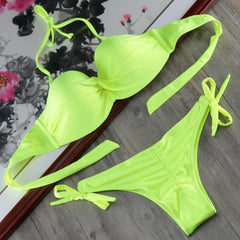 Solid Strappy Bikinis Set