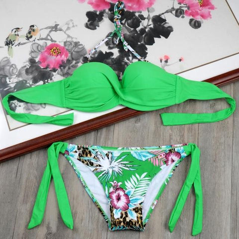 Solid Strappy Bikinis Set