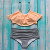 Image of Ruffle Vintage  Striped Bottom Bikini Set