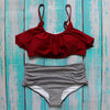 Image of Ruffle Vintage  Striped Bottom Bikini Set